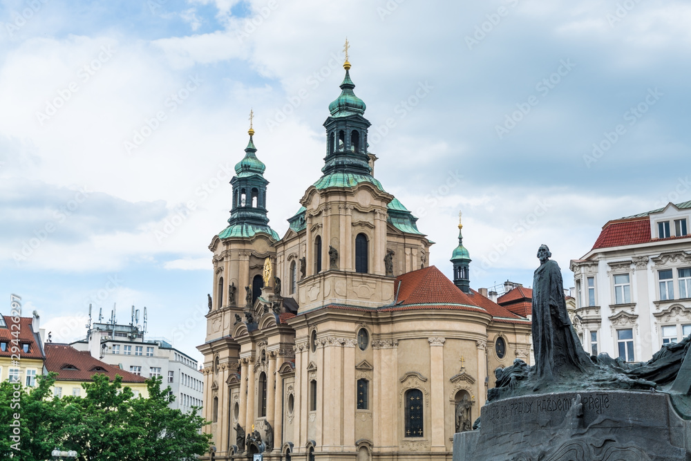  Baroque Church Of St Nicholas Of Old Town and Jan  Hus Memorial at the Prague old town square,  the central square of the historic part of Prague