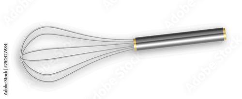 Hand Manual Mixer Kitchenware Accessory Vector. Whisk Metallic Manual Mix Kitchen Tool Appliance. Steel Material Preparation Equipment Egg Beater Blend Template Realistic 3d Illustration