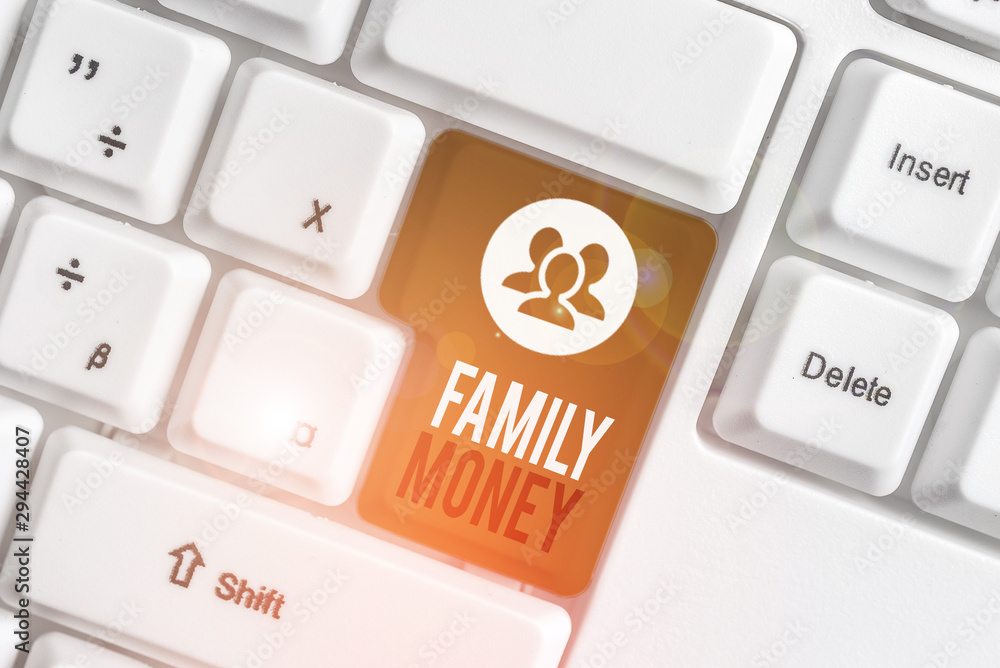 Handwriting text writing Family Money. Conceptual photo the inherited wealth of established upperclass families White pc keyboard with empty note paper above white background key copy space Handwriting text writing Family Money. Conceptual photo the inherited wealth of established upperclass families White pc keyboard with empty note paper above white background key copy space