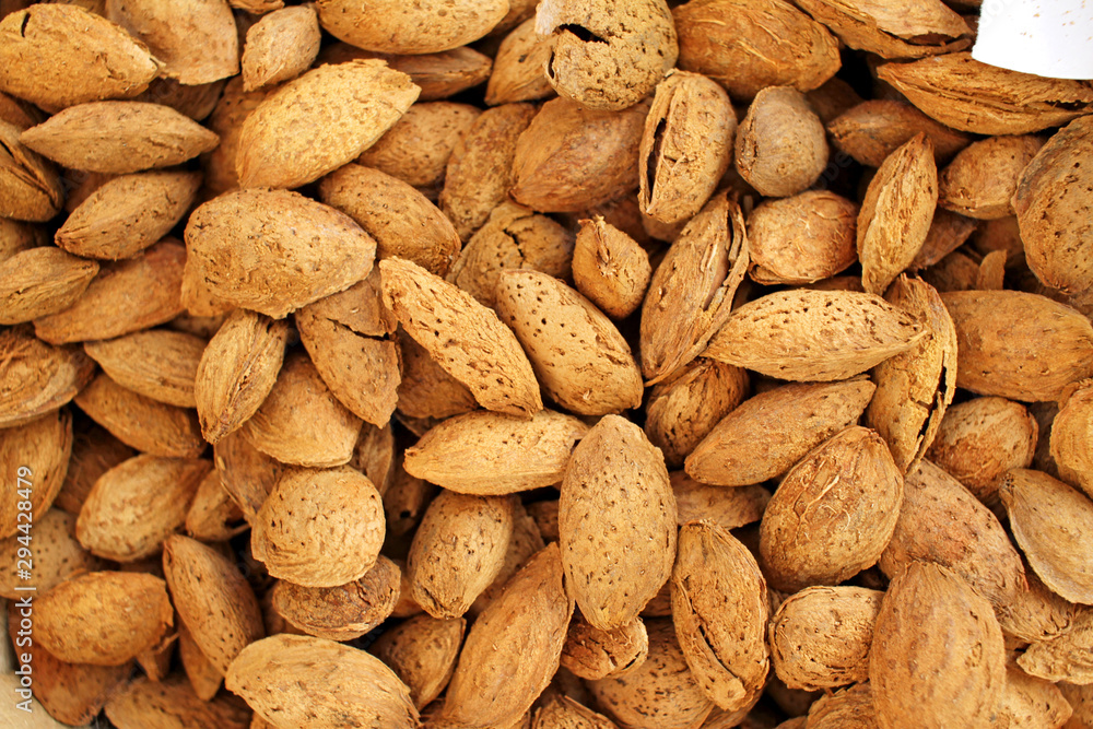 Almonds. Raw organic almonds as a background. Almond nuts with shells. Healthy food concept. Vegetarian. Nuts pattern Almonds. Raw organic almonds as a background. Almond nuts with shells. Healthy food concept. Vegetarian. Nuts pattern