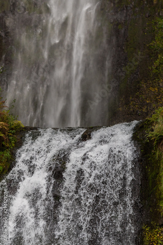 Upper portion of the lower tier of Multnomah waterfall located at Multnomah Creek in the Columbia River Gorge  Oregon