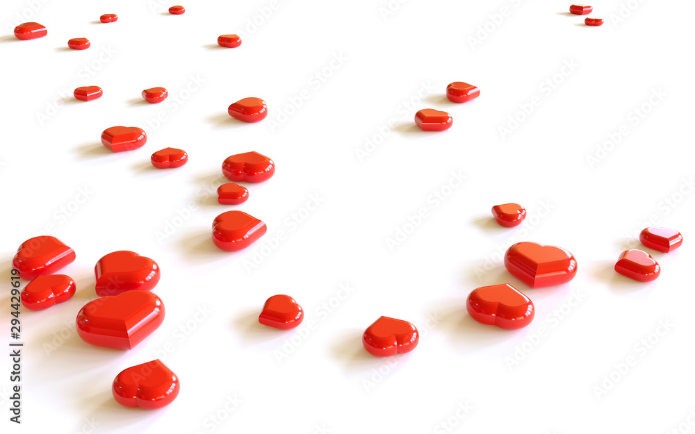 Heap of red hearts on white background