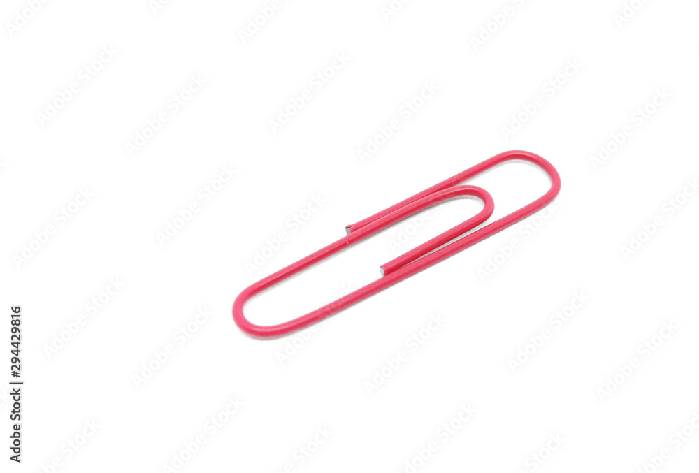 Single red paper clip on a white background. One paper clip image Single red paper clip on a white background. One paper clip image