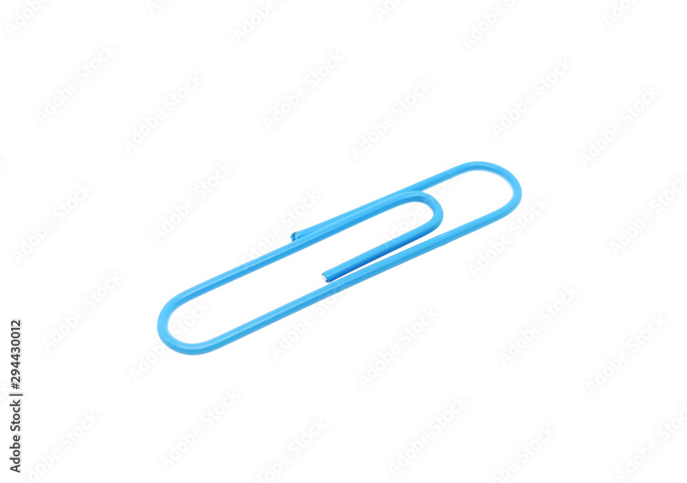 Single blue paper clip on a white background. One paper clip image