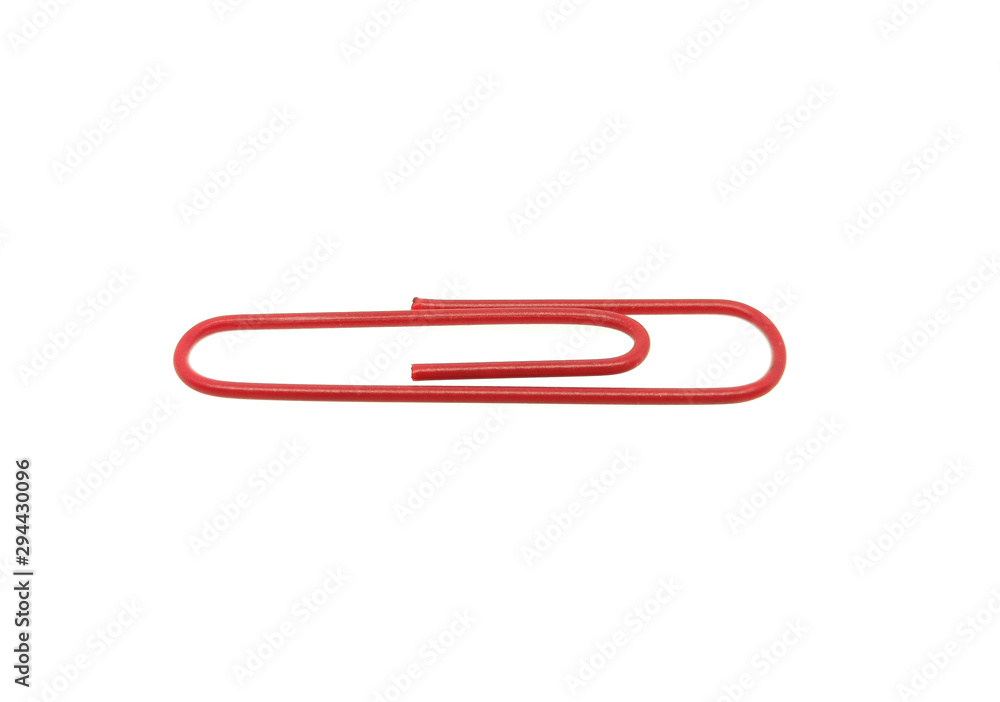 Single red paper clip on a white background. One paper clip image Single red paper clip on a white background. One paper clip image