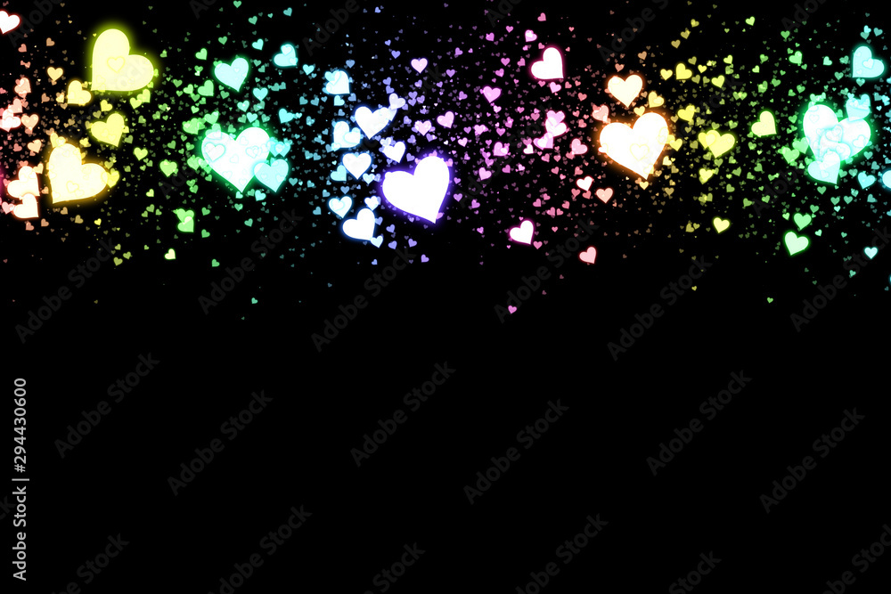 Gradient hearts on black background. Valentine's Day abstract background with hearts