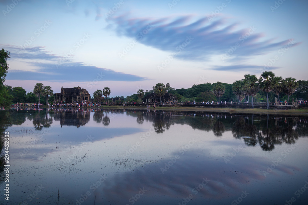 cloud reflected in lake at angkor wat