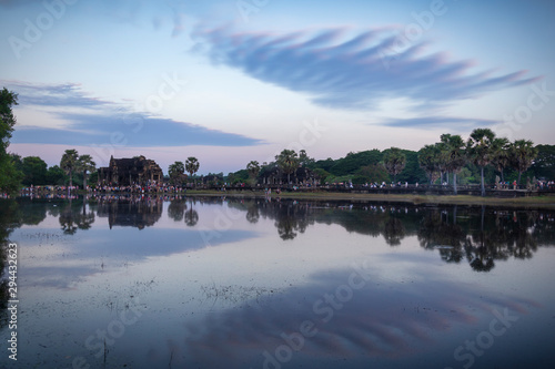 cloud reflected in lake at angkor wat