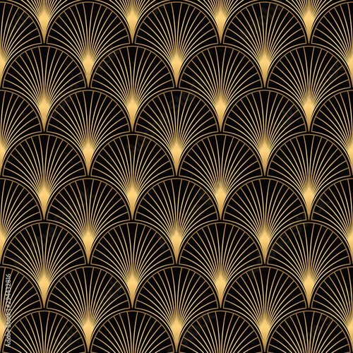 Art Deco Pattern. Seamless black and gold background