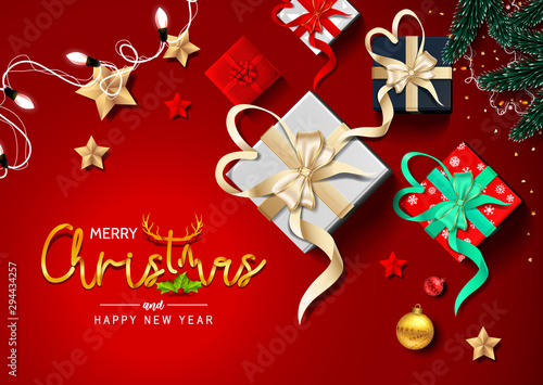 Fototapeta Naklejka Na Ścianę i Meble -  Merry Christmas and Happy New Year greeting card vector design.