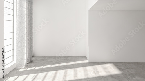 Empty bright airy white monochromatic room