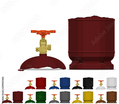 set of explode gas cylinder on transparent background