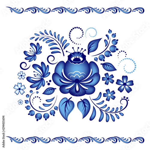 Gzhel, Russian traditional painted floral pattern. Print, poster, t-shirt.