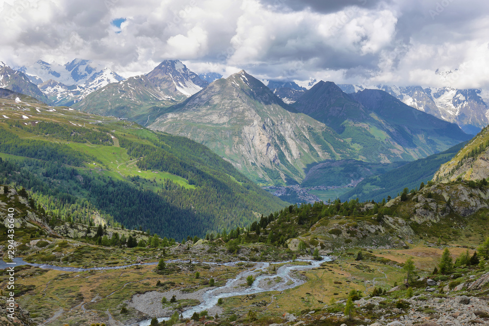 Mountains range view to La Thuile valley, Italy