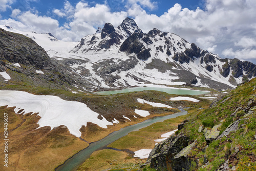 Amazing turquoise Lake on the way to Rutor Glacier  Aosta Valley  Italy