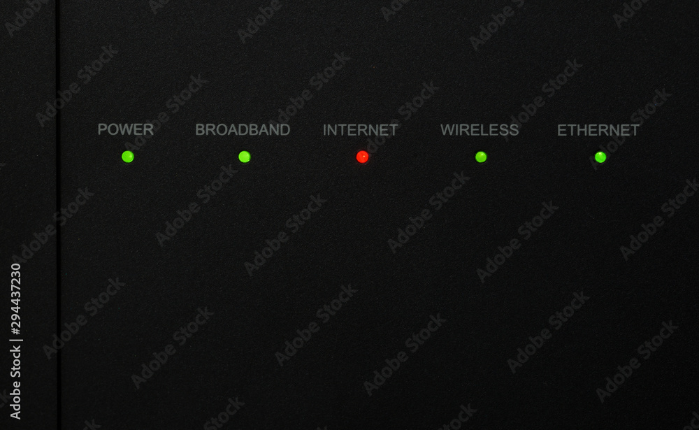 Modem showing red light indicating no connection. Stock Photo