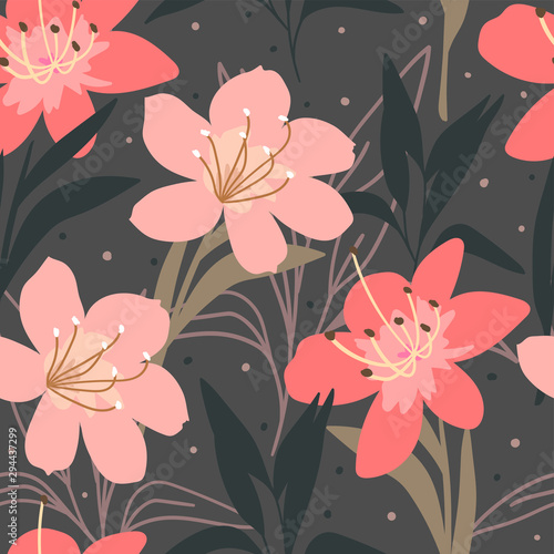 Hand drawn floral seamless pattern for print, fabric, wallpaper. Spring - summer floral background.