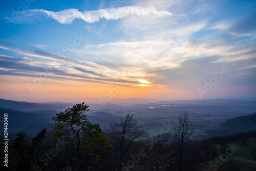 Germany, Endless german countryside scenic view from a mountain at sunset in swabian jura