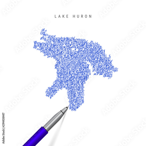 Lake Huron, one of the Great Lakes sketch scribble map isolated on white. Hand drawn vector map of Lake Huron.
