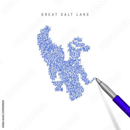 Great Salt Lake sketch scribble map isolated on white background. Hand drawn vector map of Great Salt Lake.