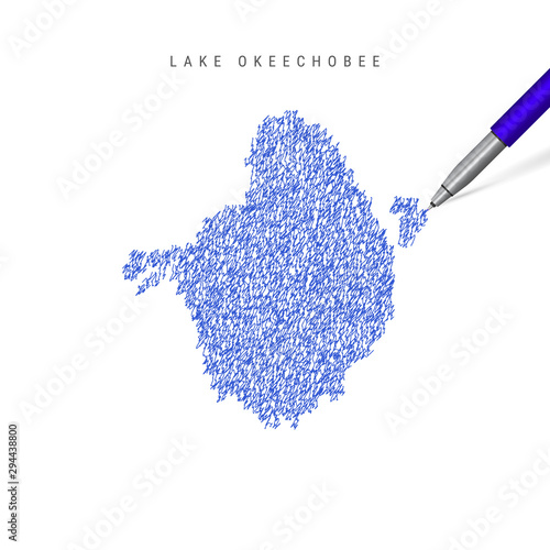 Lake Okeechobee sketch scribble map isolated on white background. Hand drawn vector map of Lake Okeechobee.