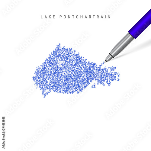 Lake Pontchartrain sketch scribble map isolated on white background. Hand drawn vector map of Lake Pontchartrain.
