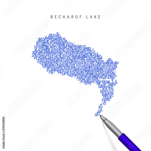 Becharof Lake sketch scribble map isolated on white background. Hand drawn vector map of Becharof Lake.