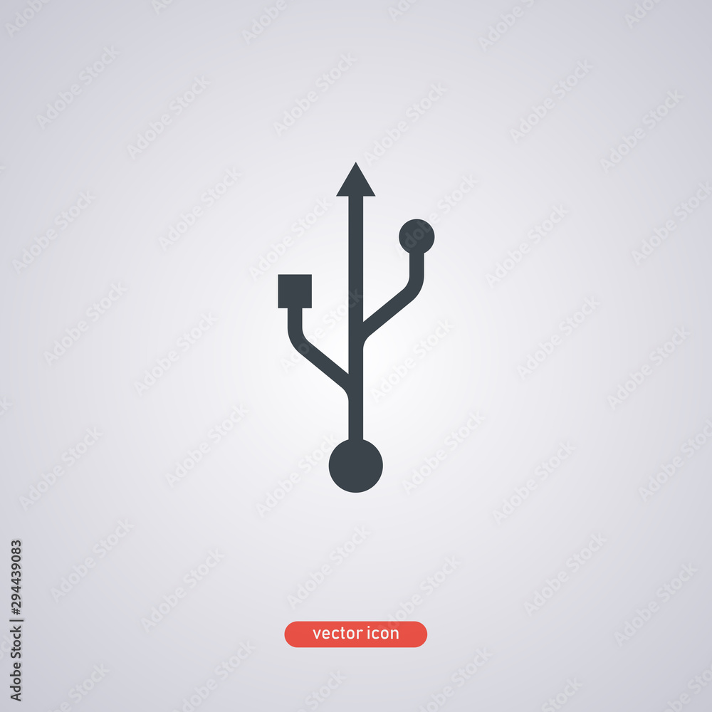 Usb black icon isolated on gray background. Vector illustration. Usb black icon isolated on gray background. Vector illustration.