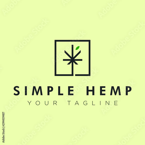 logo simple hemp, with line art square and line cannabis vector