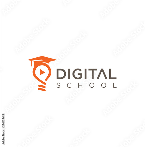 Digital School Logo Design Stock Vectors . Education logo. Media Education Logo . Digital school book online education logo and graduation hat. E-book or e-reader soft icon. On-line education	