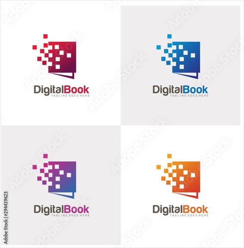 Digital Book Tech Logo. Modern Book Logo Design Template . Tech Book Logo . Media Education Logo . Digital school book online education logo and graduation hat. E-book or e-reader soft icon. 