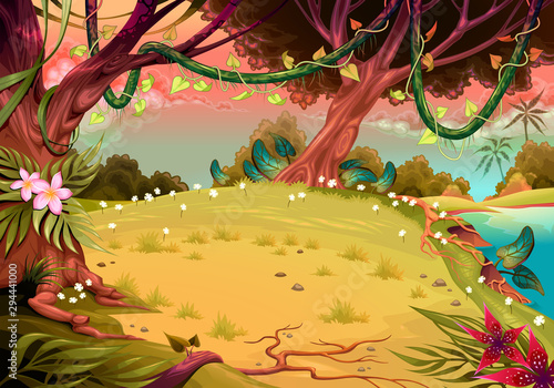 View on the jungle in the sunset.