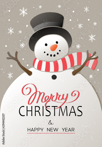 Christmas background with snowman. New year illustration.