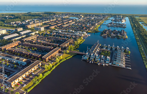 Aerial shot of a beautiful modern district in Almere, The Netherlands photo
