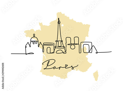 Paris drawn by single line in minimalist style