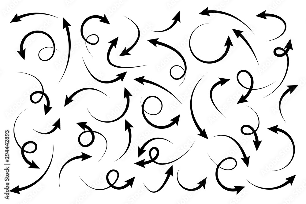 Black Hand Drawn Arrows Set on White Background. Arrow, Cursor Icon. Vector Pointers Collection. Back, Next Web Page Sign. Black Hand Drawn Arrows Set on White Background. Arrow, Cursor Icon. Vector Pointers Collection. Back, Next Web Page Sign.