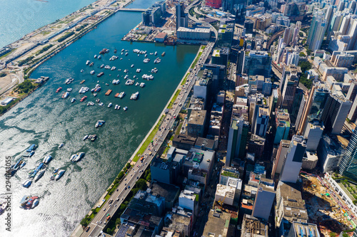 Photography Top view of Hong Kong city