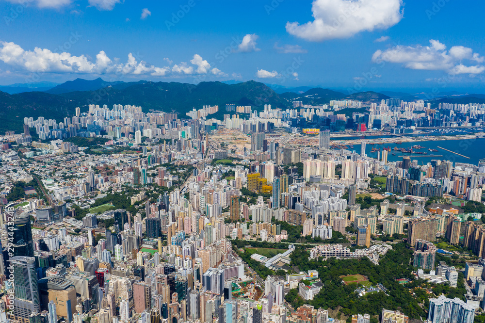 Fototapeta premium Top view of Hong Kong city