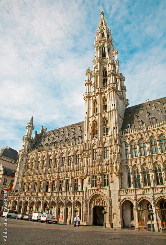 Brussels - The main square and Town hall in morning. UNESCO World Heritage Site.