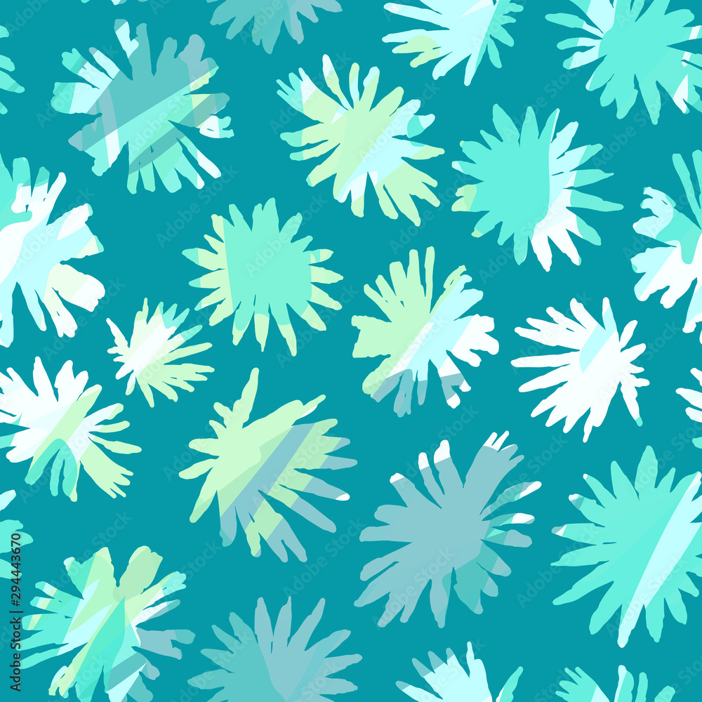 Vector seamless floral pattern on green blue background. Abstract grunge background with colorful brush strokes. Vector seamless floral pattern on green blue background. Abstract grunge background with colorful brush strokes.