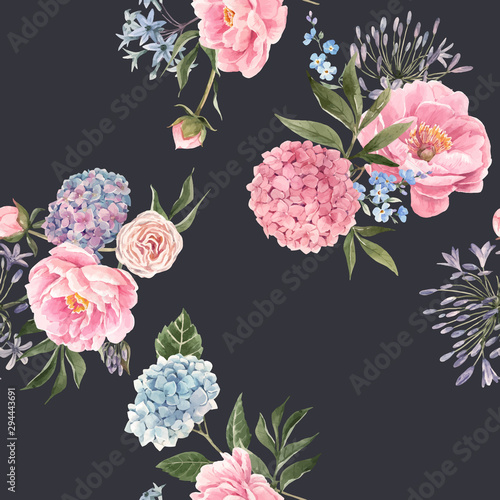 Watercolor floral bouquet seamless vector pattern