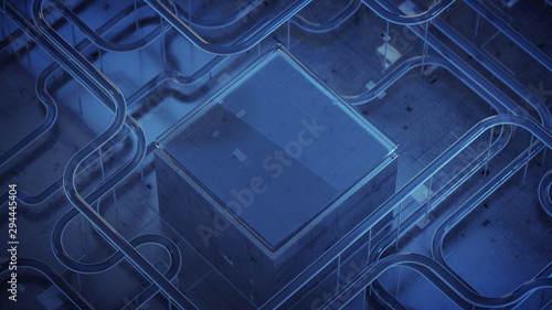 Blue cube and netowrk of sp...