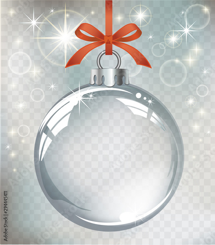 Vector realistic transparent silver Christmas ball on a light abstract background