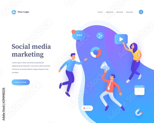 Consulting services concept, workflow flying or levitation people and interaction with social media icons.