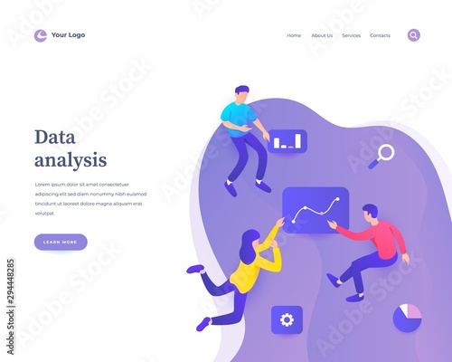 Data analysis concept, workflow flying or levitation people and interaction with graph dashboard.