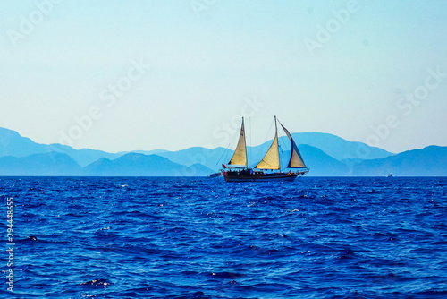 sea ocean ship blue sky 