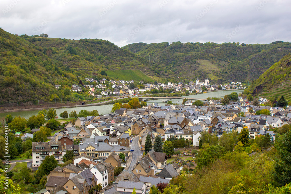 View of Treis-Karden town with the Moselle river in Germany - obrazy, fototapety, plakaty 