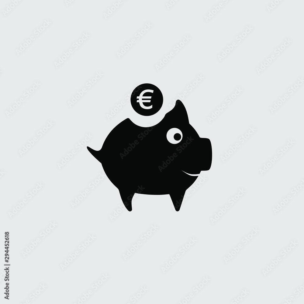 Fototapeta premium Standart piggy bank with coins. Isolated on grey background. Great for web, icon or your logo. Vector illustration with simply flat design