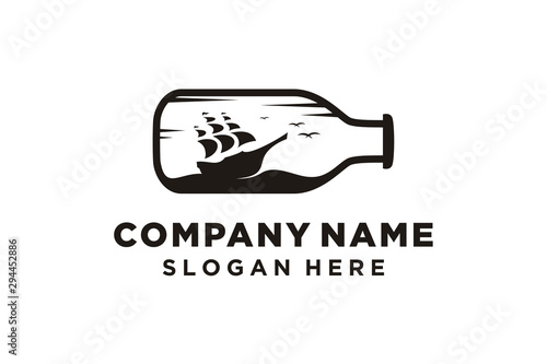 ship with bottle logo design vector illustration