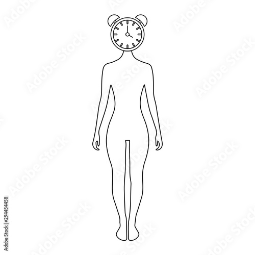 Woman with clock icon. Vector Illustration